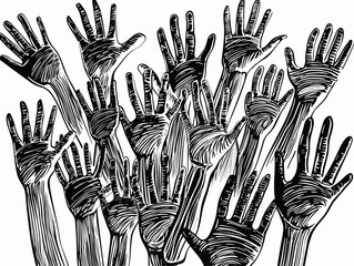 A Group Of Black And White Hands - A vector drawing represents open hands design