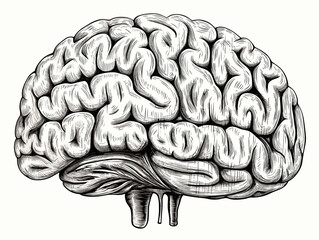 A Black And White Drawing Of A Brain - An engraved illustration of the human brain.