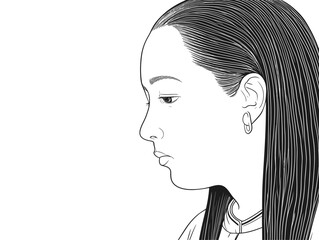 A Profile Of A Woman - Back to school student girl looking to side