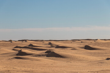 Fototapeta na wymiar Sand dunes in the Sahara desert in Douz, Kebili, Tunisia