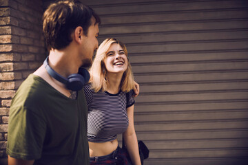 Beautiful Young Couple Sharing Laughter in an Urban Setting