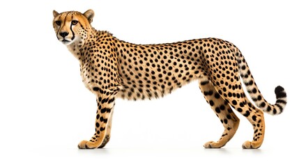 Cheetah portrait full body length on isolated white background