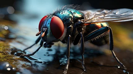 Foto op Plexiglas Close up macro portrait of a fly insect © GulArt