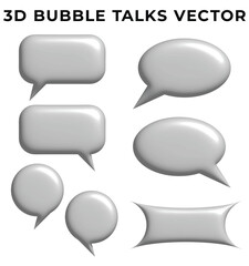 3D bubble talk, notification, chat, comment, conversation, discussion isolated inflated cut out balloon vector icon set. Collection of comic speech balloon icon.