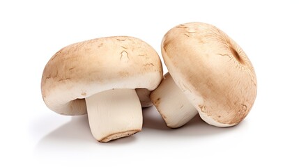 Fototapeta premium Close up two champignon mushrooms isolated on a white background