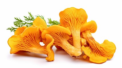 Orange chanterelle mushrooms on isolated white background - obrazy, fototapety, plakaty