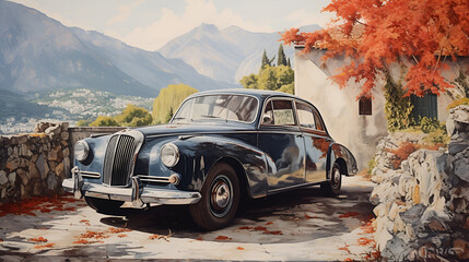 old car in the autumn forest