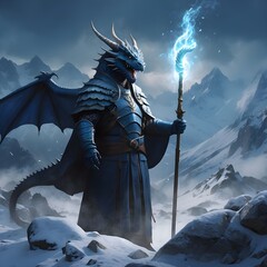 Obraz premium Dragon Mage in the Mountain Generative AI 