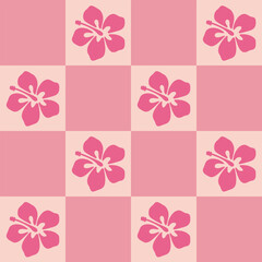 Abstract floral tropical hawaiin checkerboard seamless pattern background. AAPi background, modern creative print