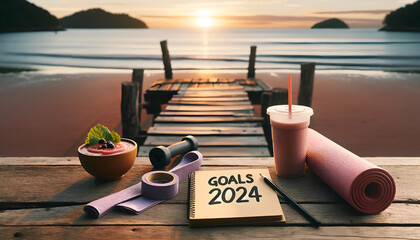 Beachside New Year Goal Planning - obrazy, fototapety, plakaty
