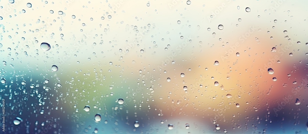 Poster As the rain trickled down the glass window, the light refracted through the condensation and transformed into an abstract display of colors and textures, creating a mesmerizing natural scene of white