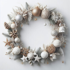 Obraz premium A white background with a white frame with christmas decorations. ai generative