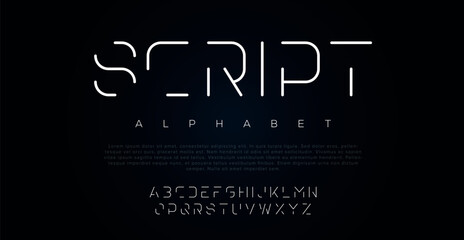 Script Modern abstract digital alphabet font. Minimal technology typography, Creative urban sport fashion futuristic font and with numbers. vector illustration - obrazy, fototapety, plakaty
