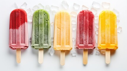 Fruit ice popsicles top view angle isolated on white background