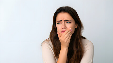 Fototapeta premium A woman with a toothache expression. Oral hygiene. Inflammation
