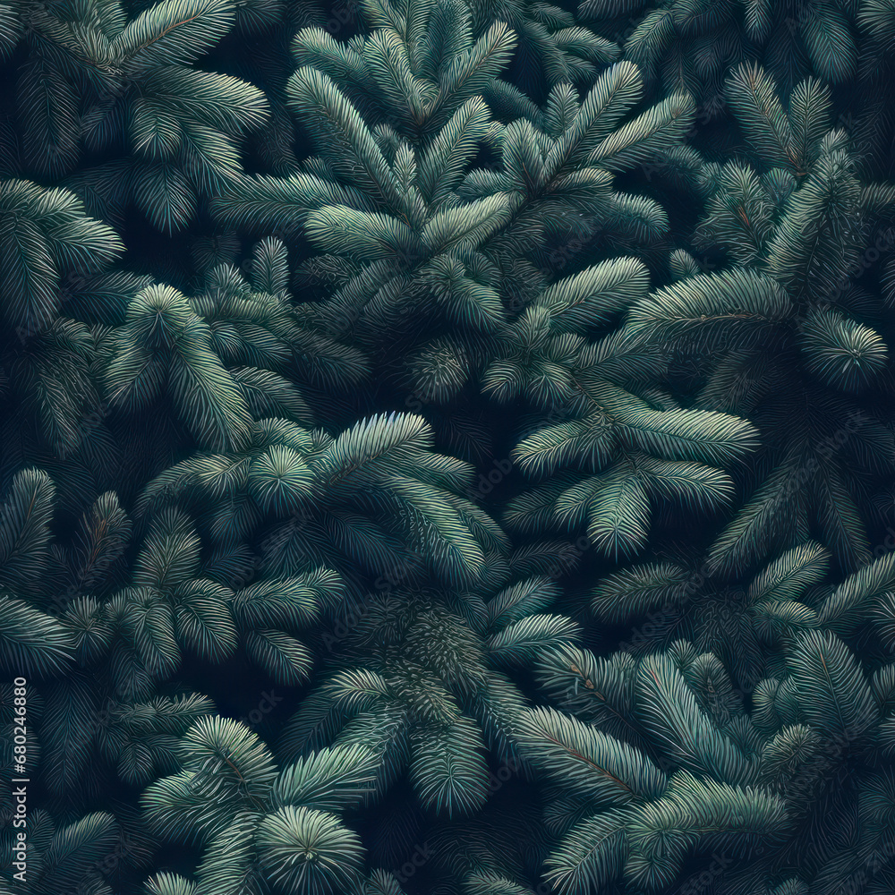 Poster seamless pattern with fir tree branches, coniferous forest endless texture. evergreen nature backgro