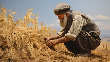 Naklejka na ściany i meble person in a wheat field