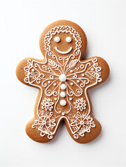 Fototapeta na wymiar A gingerbread cookie with a smile on it's face isolated on a white background