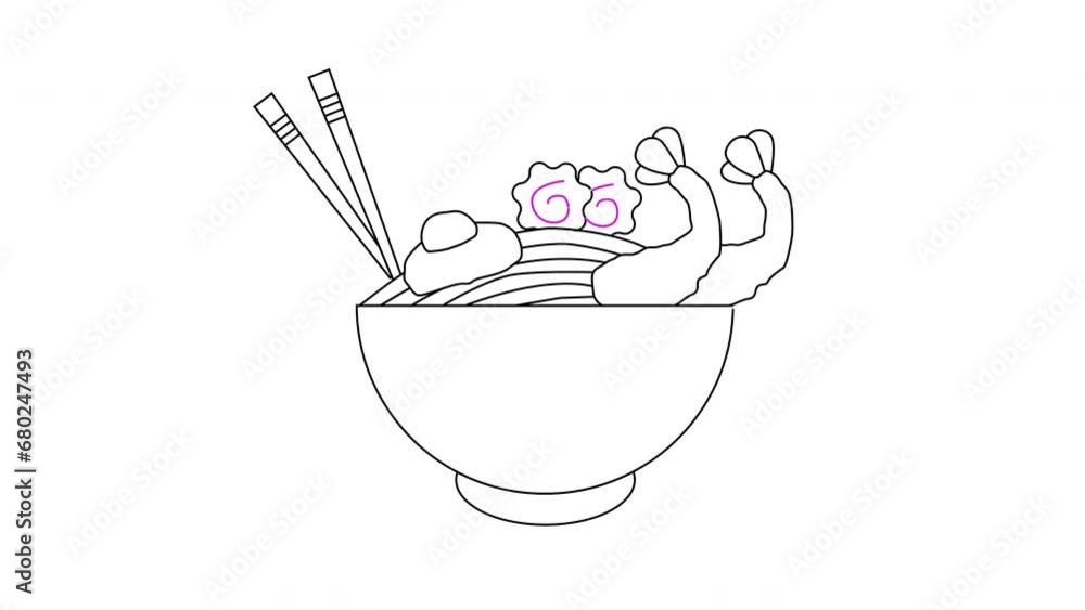 Sticker Animated sketch of a typical Japanese food udon noodle icon