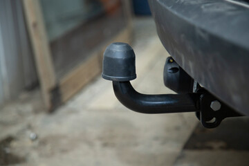 Tow bar for the car. Installing the towbar on the car.