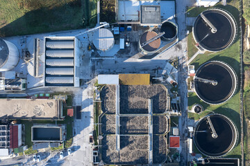 Aerial view of a sewage treatment center