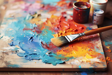 Fototapeta premium artist palette with brushes