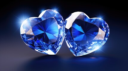 Fototapeta premium Blue Crystal heart background. Happy Valentines Day, wedding concept. Symbol of love. Diamond gemstones crystalline hearts semi&nbsp;precious&nbsp;jewelry. For greeting card, banner, flyer, party invitation..