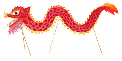 Chinese dragon isolated, hand drawn watercolor illustration set - obrazy, fototapety, plakaty