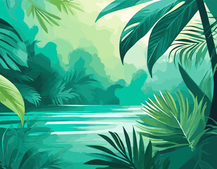 Fototapeta na wymiar Tropical vibes emerge with a gradient from vibrant turquoise to lush green, establishing a refreshing and nature-inspired background.