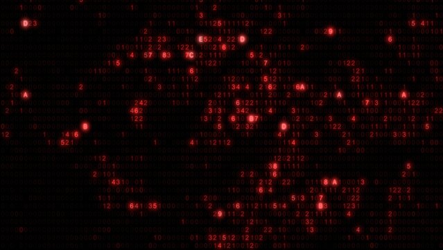 Abstract red computer hex code full-frame background. Concept binary encryption technology algorithm screen illustration for hud design and artificial intelligence machine learning design template.