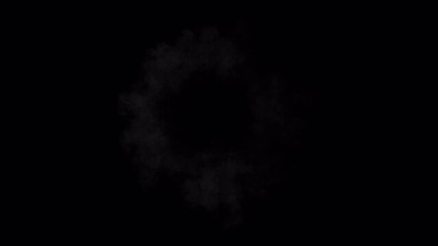 impact dust, smoke puff radiating out as seen from above, slow motion and regular speed, 4k 24p with alpha channel for transparent background