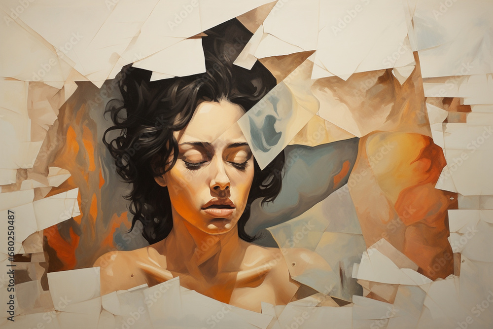 Poster An abstract portrayal of loneliness through distorted and contorted shapes, expressing the internal struggles faced by individuals.