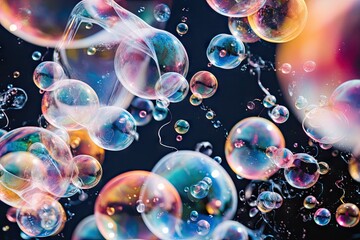  a bunch of soap bubbles floating in the air on a black background with a lot of bubbles floating in the air on top of the bottom of the bubbles.