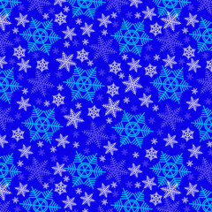 New Year seamless vector pattern. Snowflakes on a blue background. Pattern for holiday packaging of gifts, cards and congratulations. Winter background.