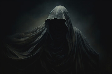 An emotional illustration depicting a person wrapped in a shroud of shadows, symbolizing the isolating impact of the loneliness epidemic