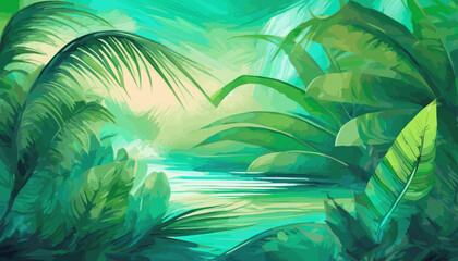 Tropical vibes emerge with an abstract gradient from vibrant turquoise to lush green, establishing a refreshing and nature-inspired background.