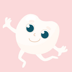 Little healthy baby cog running and jumping in cartoon style. Care and health of children's teeth.
