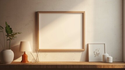 Mockup of empty, blank frame in cozy environment: