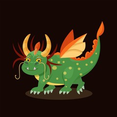 Year of the Dragon. Happy New Year 2024 greeting card. Cute green dragon. Happy New Year, dragon. Chinese symbol 2024. Vector.