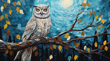 oil painting of magical owl under a brilliant full moon