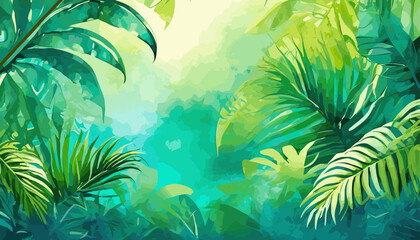 Fototapeta na wymiar Tropical vibes emerge with an abstract gradient from vibrant turquoise to lush green, establishing a refreshing and nature-inspired background.