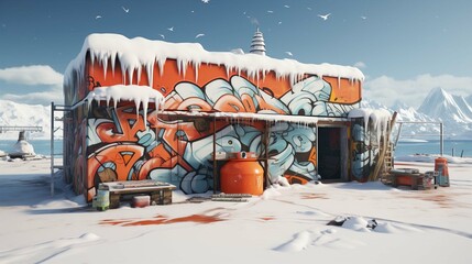Winter, amusement park, simple background, graffiti style