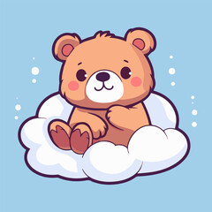 Vector Art of a Cute Bear lay on Cloud cartoon flat cartoon illustration 
