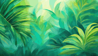Tropical vibes emerge with an abstract gradient from vibrant turquoise to lush green, establishing a refreshing and nature-inspired background. - obrazy, fototapety, plakaty