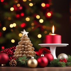 christmas tree with candles, christmas decoration christmas tree with candles, christmas decoration christmas background with burning candles and decorations