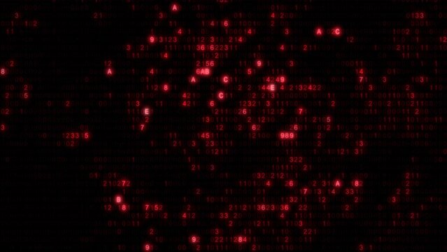 Abstract red computer hex code full-frame loop background. Concept binary encryption technology algorithm screen animation for hud design and artificial intelligence machine learning design template.