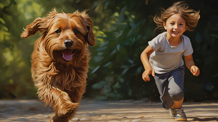 a child playing with a dog