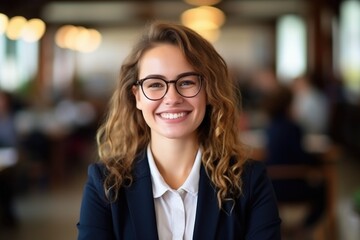 Obraz premium Portrait of confident Caucasian female teacher standing in classroom