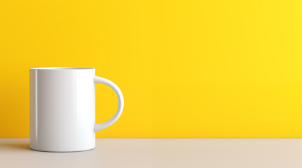 white cup mockup isolated on yellow background