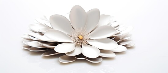 In the world of business, a beautiful flower isolated in a white background symbolizes a concept of growth, where money blooms like petals to be carefully nurtured. It represents the white circle of - obrazy, fototapety, plakaty